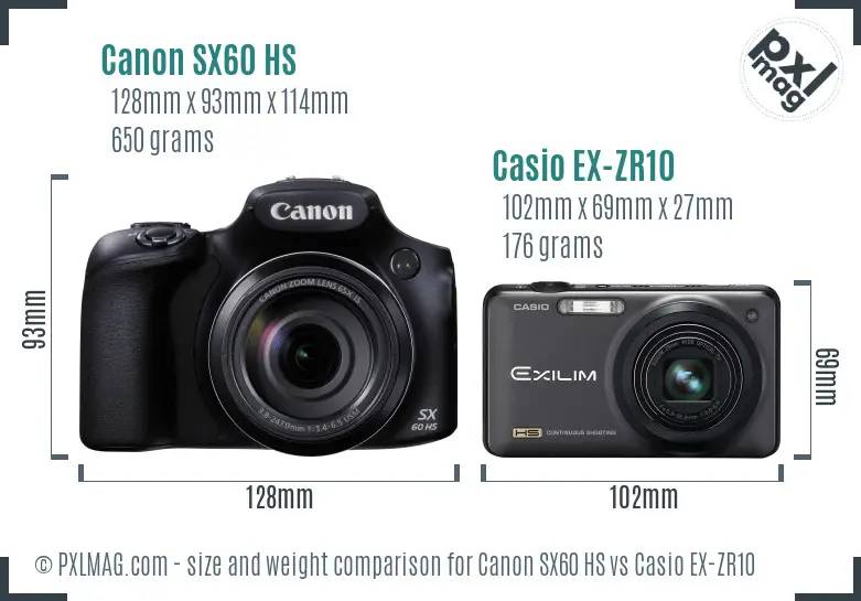 Canon SX60 HS vs Casio EX-ZR10 size comparison