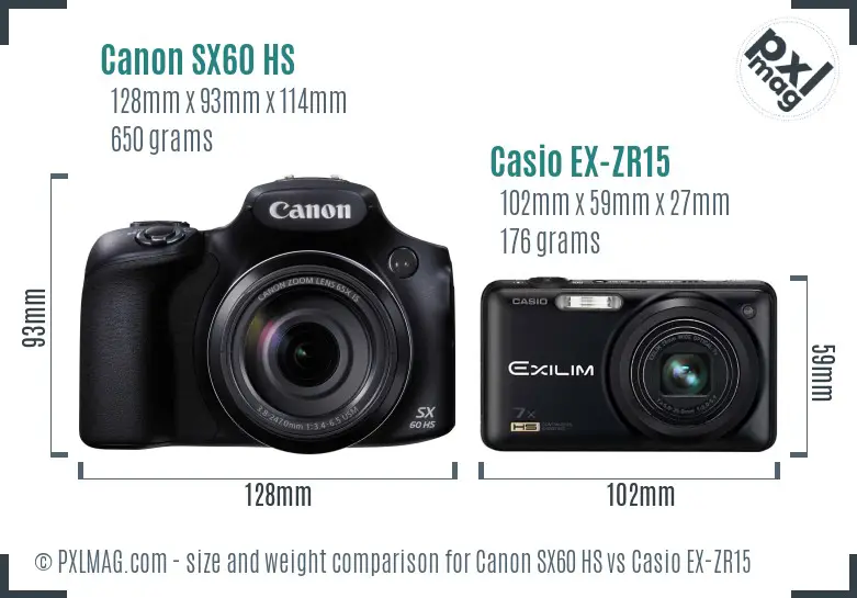 Canon SX60 HS vs Casio EX-ZR15 size comparison