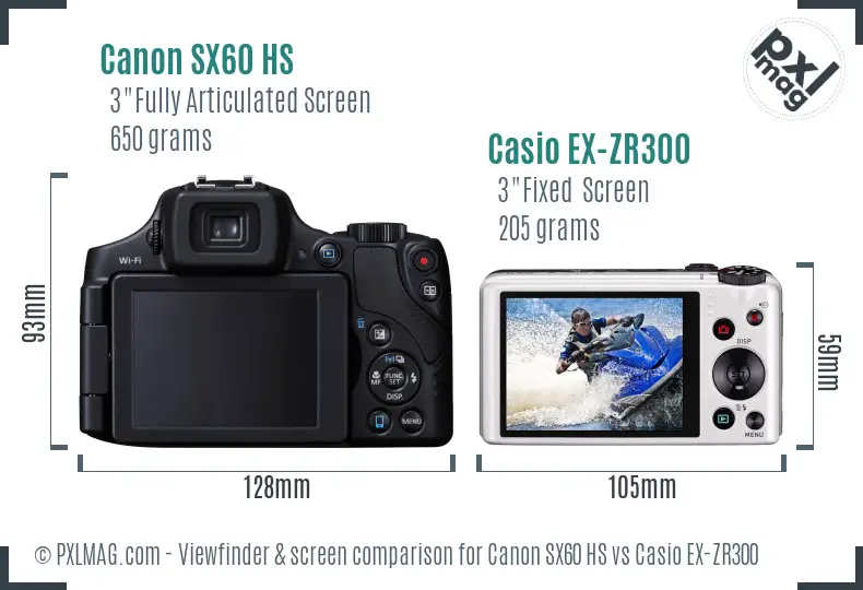 Canon SX60 HS vs Casio EX-ZR300 Screen and Viewfinder comparison