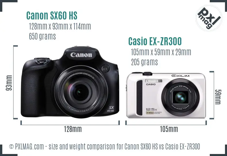 Canon SX60 HS vs Casio EX-ZR300 size comparison