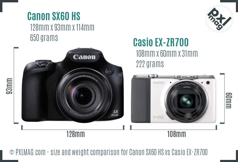 Canon SX60 HS vs Casio EX-ZR700 size comparison