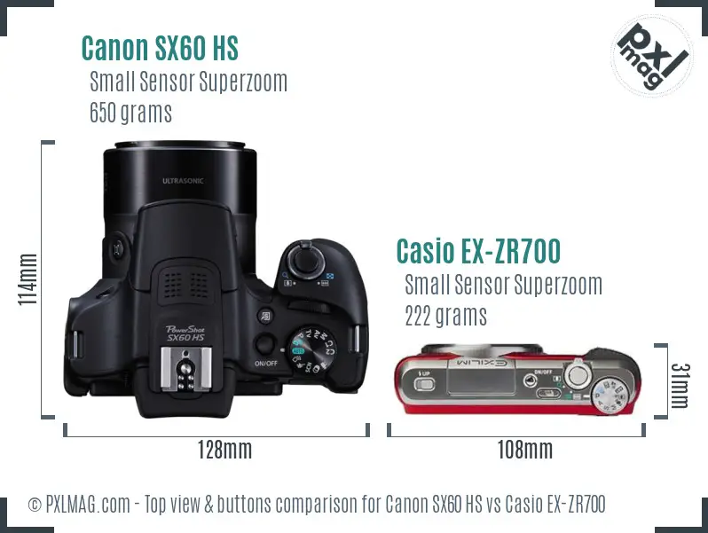 Canon SX60 HS vs Casio EX-ZR700 top view buttons comparison