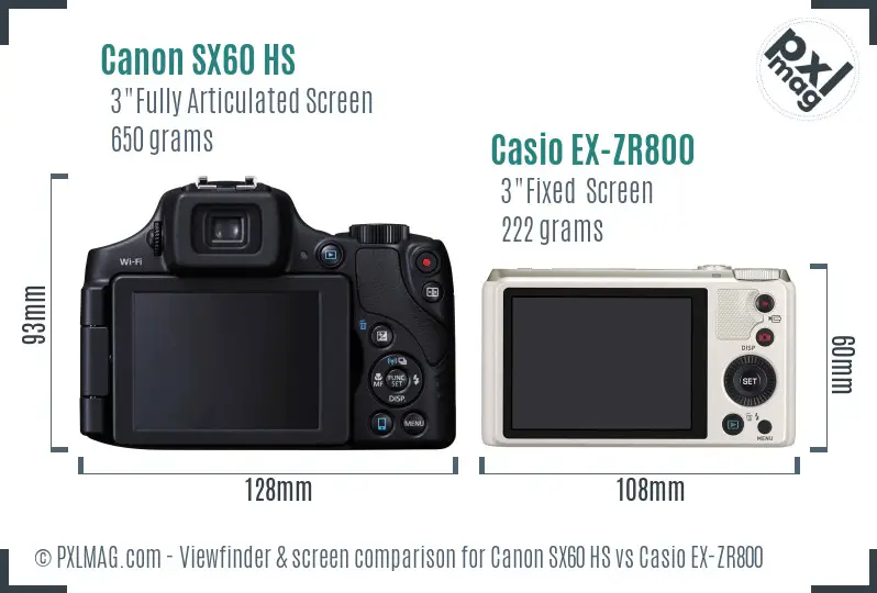 Canon SX60 HS vs Casio EX-ZR800 Screen and Viewfinder comparison