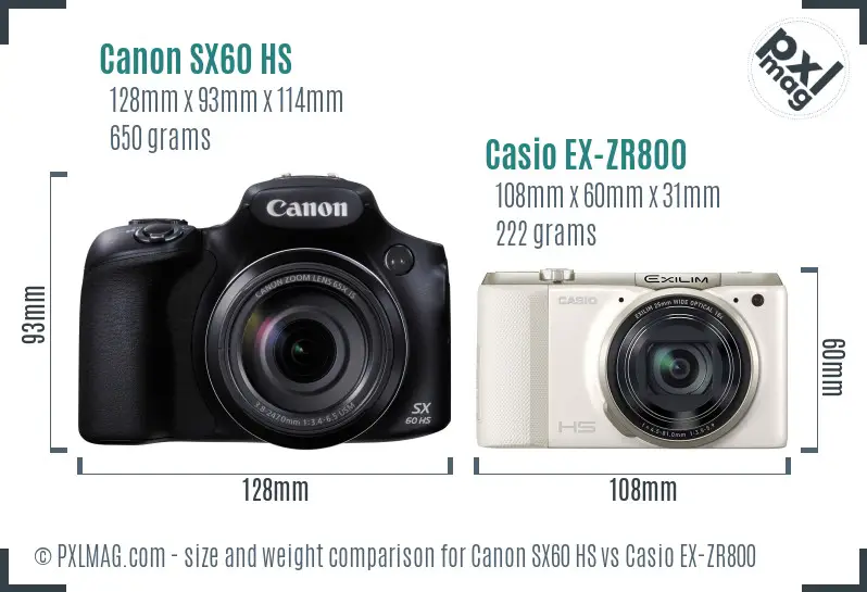 Canon SX60 HS vs Casio EX-ZR800 size comparison