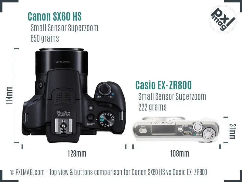 Canon SX60 HS vs Casio EX-ZR800 top view buttons comparison