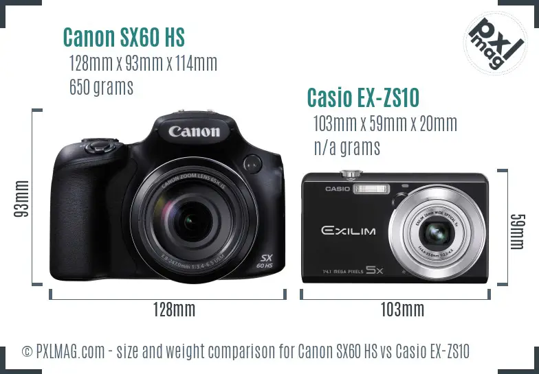 Canon SX60 HS vs Casio EX-ZS10 size comparison Canon SX60 HS vs Casio EX-ZS10 size comparison