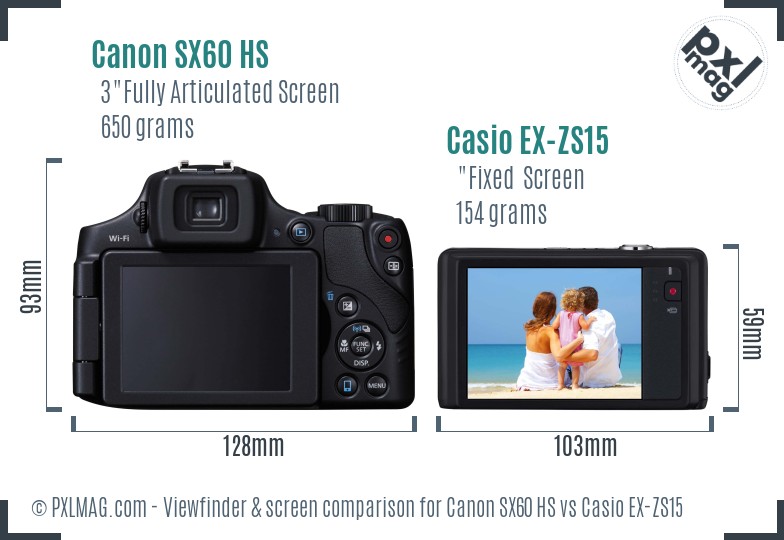 Canon SX60 HS vs Casio EX-ZS15 Screen and Viewfinder comparison
