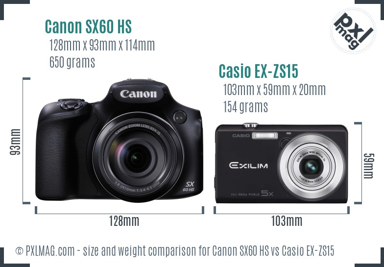 Canon SX60 HS vs Casio EX-ZS15 size comparison