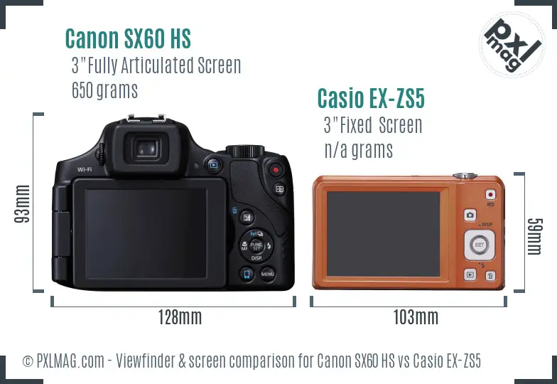 Canon SX60 HS vs Casio EX-ZS5 Screen and Viewfinder comparison