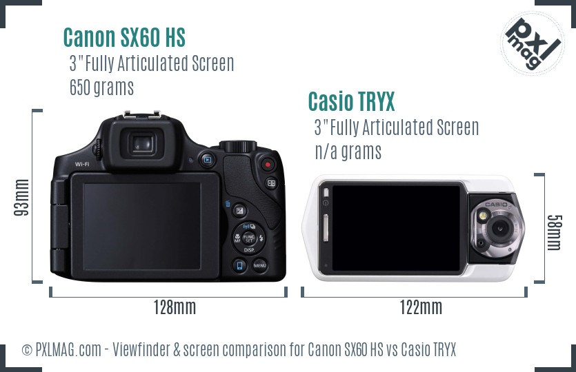 Canon SX60 HS vs Casio TRYX Screen and Viewfinder comparison