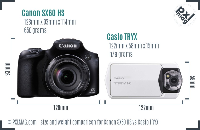 Canon SX60 HS vs Casio TRYX size comparison
