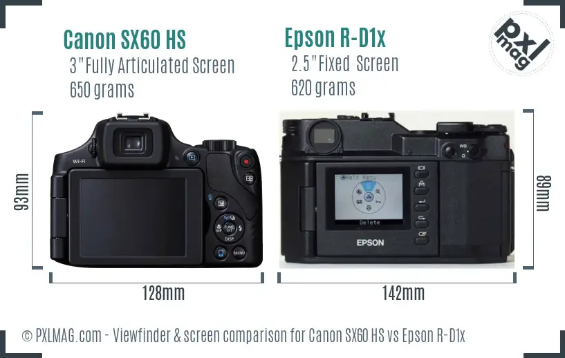 Canon SX60 HS vs Epson R-D1x Screen and Viewfinder comparison