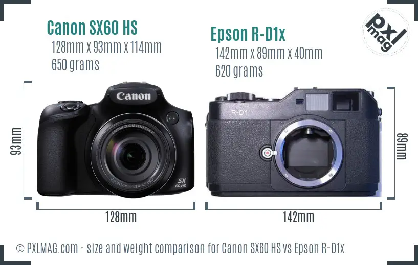 Canon SX60 HS vs Epson R-D1x size comparison