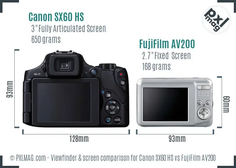 Canon SX60 HS vs FujiFilm AV200 Screen and Viewfinder comparison