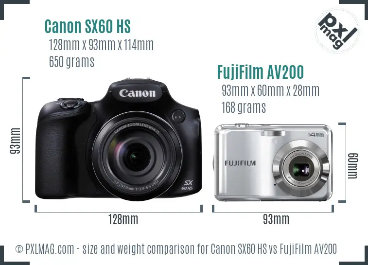 Canon SX60 HS vs FujiFilm AV200 size comparison