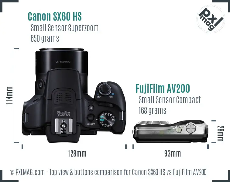 Canon SX60 HS vs FujiFilm AV200 top view buttons comparison