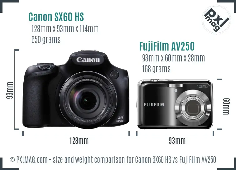Canon SX60 HS vs FujiFilm AV250 size comparison