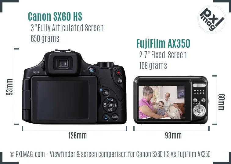 Canon SX60 HS vs FujiFilm AX350 Screen and Viewfinder comparison