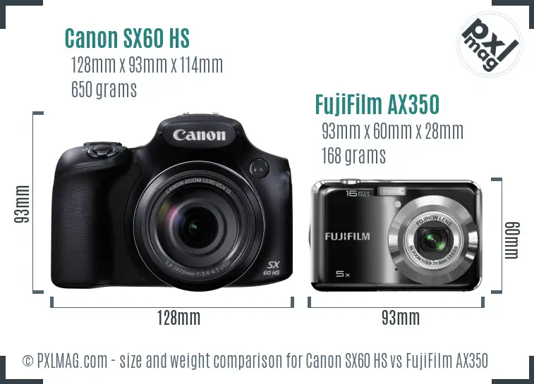 Canon SX60 HS vs FujiFilm AX350 size comparison