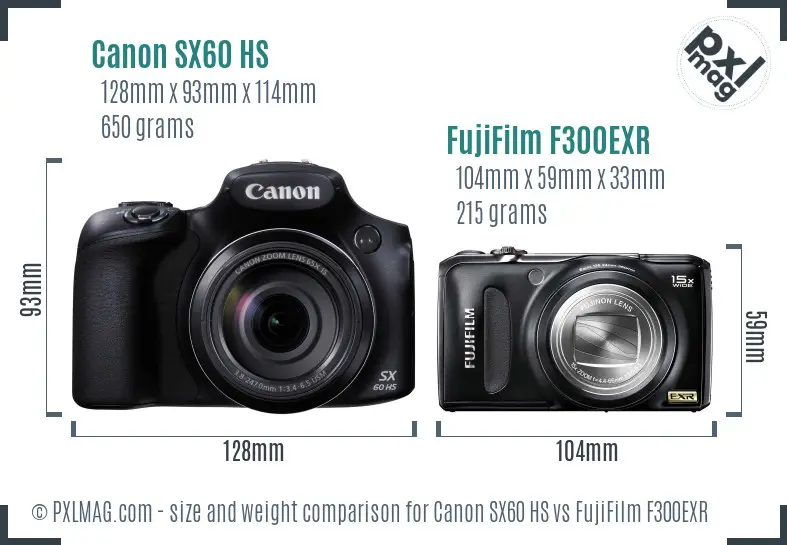 Canon SX60 HS vs FujiFilm F300EXR size comparison