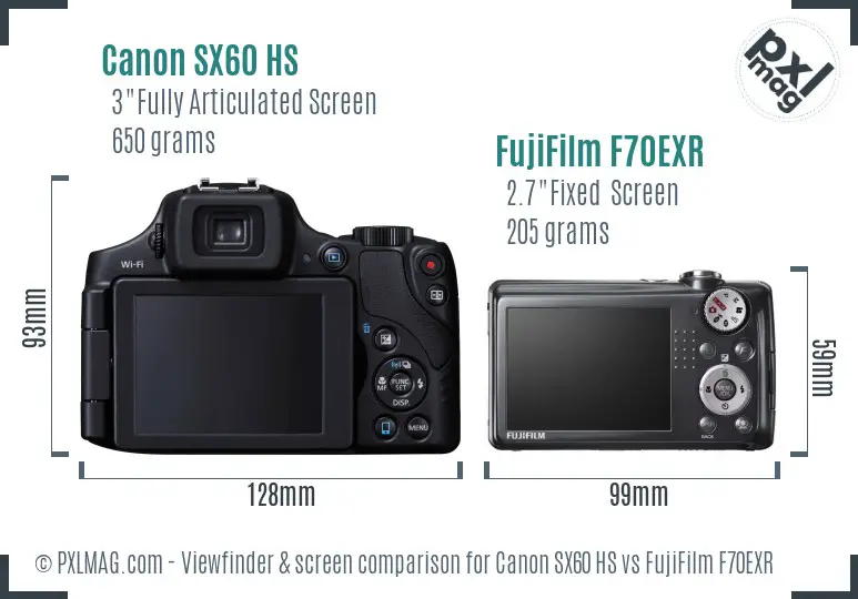 Canon SX60 HS vs FujiFilm F70EXR Screen and Viewfinder comparison