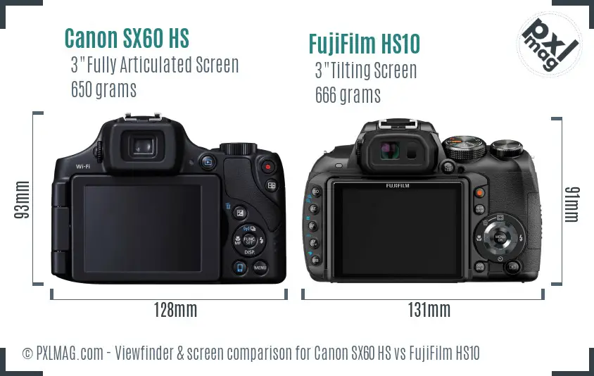 Canon SX60 HS vs FujiFilm HS10 Screen and Viewfinder comparison