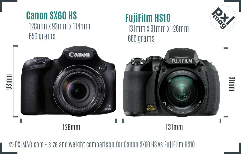 Canon SX60 HS vs FujiFilm HS10 size comparison