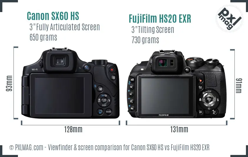 Canon SX60 HS vs FujiFilm HS20 EXR Screen and Viewfinder comparison