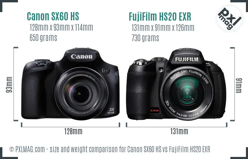 Canon SX60 HS vs FujiFilm HS20 EXR size comparison