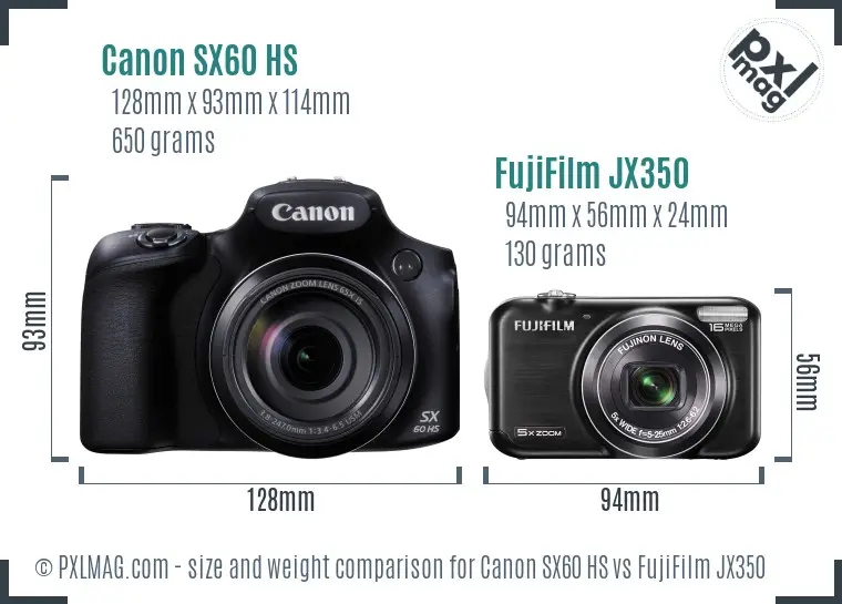 Canon SX60 HS vs FujiFilm JX350 size comparison