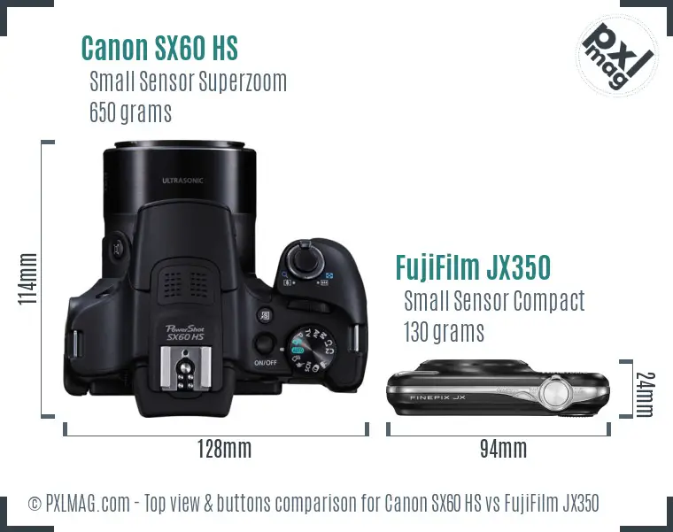 Canon SX60 HS vs FujiFilm JX350 top view buttons comparison