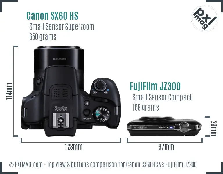 Canon SX60 HS vs FujiFilm JZ300 top view buttons comparison