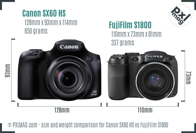 Canon SX60 HS vs FujiFilm S1800 size comparison