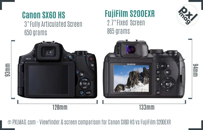 Canon SX60 HS vs FujiFilm S200EXR Screen and Viewfinder comparison