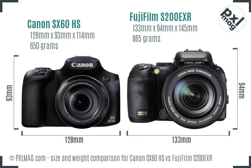 Canon SX60 HS vs FujiFilm S200EXR size comparison