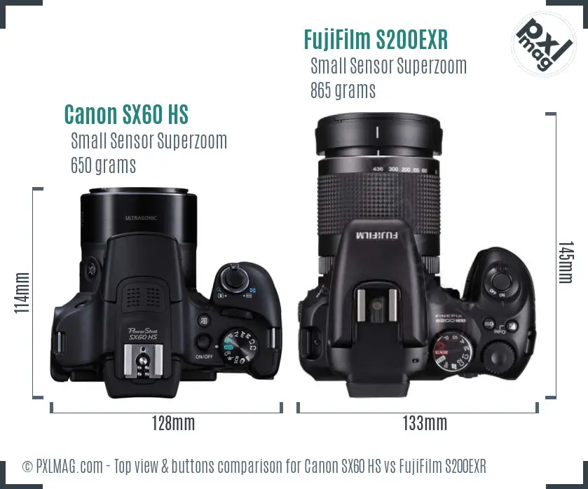 Canon SX60 HS vs FujiFilm S200EXR top view buttons comparison