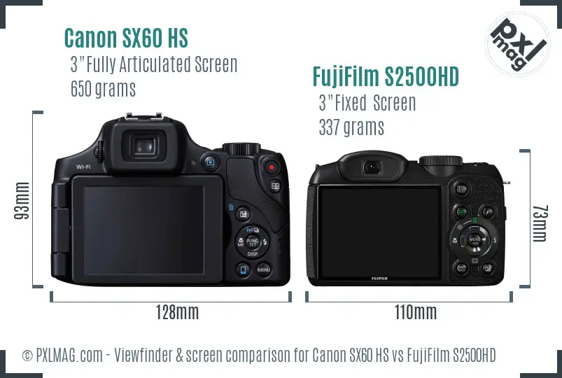 Canon SX60 HS vs FujiFilm S2500HD Screen and Viewfinder comparison