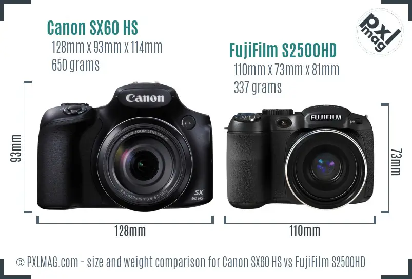 Canon SX60 HS vs FujiFilm S2500HD size comparison