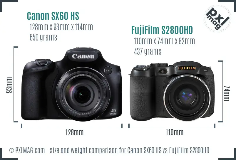 Canon SX60 HS vs FujiFilm S2800HD size comparison