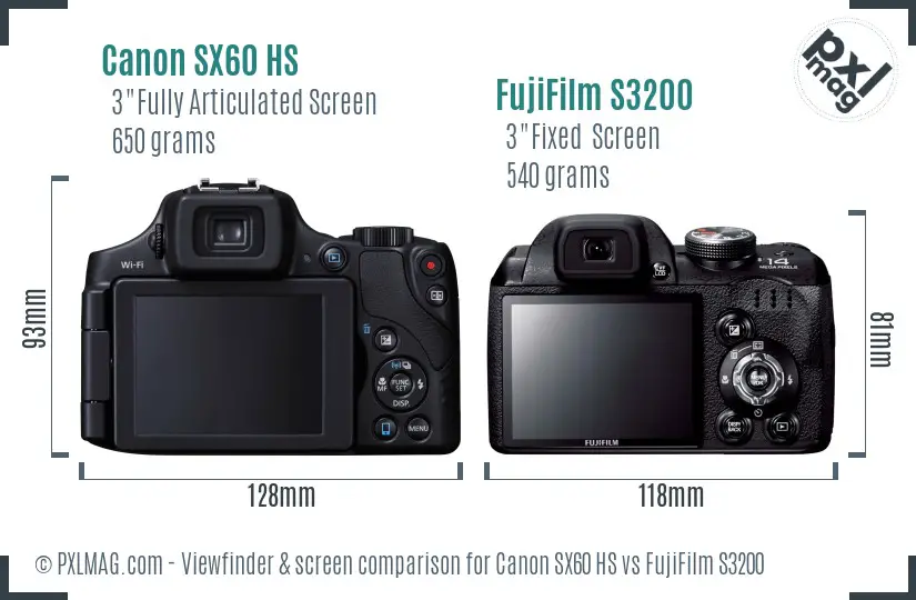 Canon SX60 HS vs FujiFilm S3200 Screen and Viewfinder comparison
