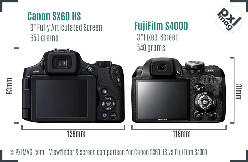 Canon SX60 HS vs FujiFilm S4000 Screen and Viewfinder comparison