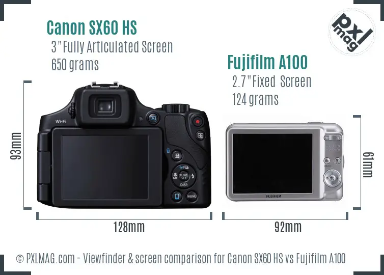 Canon SX60 HS vs Fujifilm A100 Screen and Viewfinder comparison