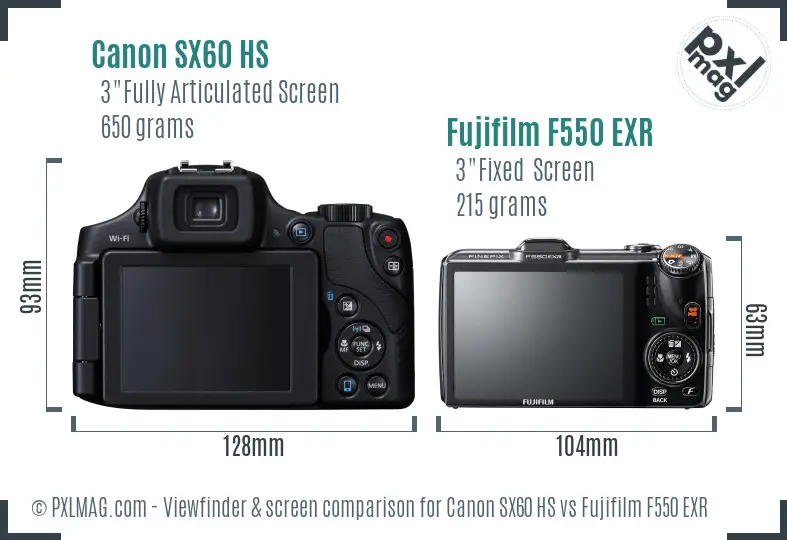 Canon SX60 HS vs Fujifilm F550 EXR Screen and Viewfinder comparison