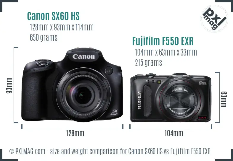 Canon SX60 HS vs Fujifilm F550 EXR size comparison