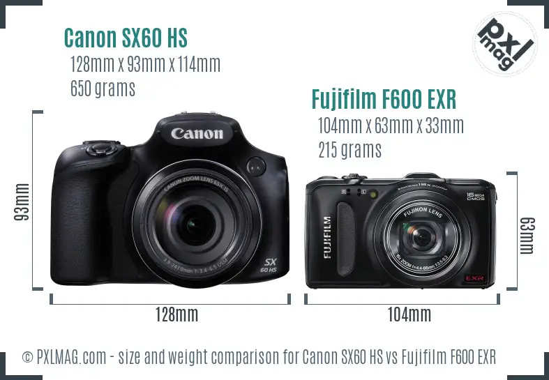 Canon SX60 HS vs Fujifilm F600 EXR size comparison Canon SX60 HS vs Fujifilm F600 EXR size comparison