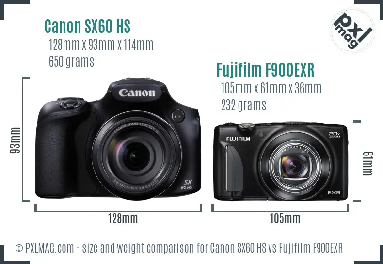 Canon SX60 HS vs Fujifilm F900EXR size comparison Canon SX60 HS vs Fujifilm F900EXR size comparison