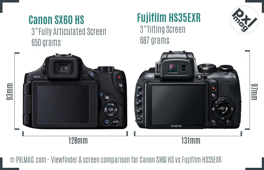 Canon SX60 HS vs Fujifilm HS35EXR Screen and Viewfinder comparison