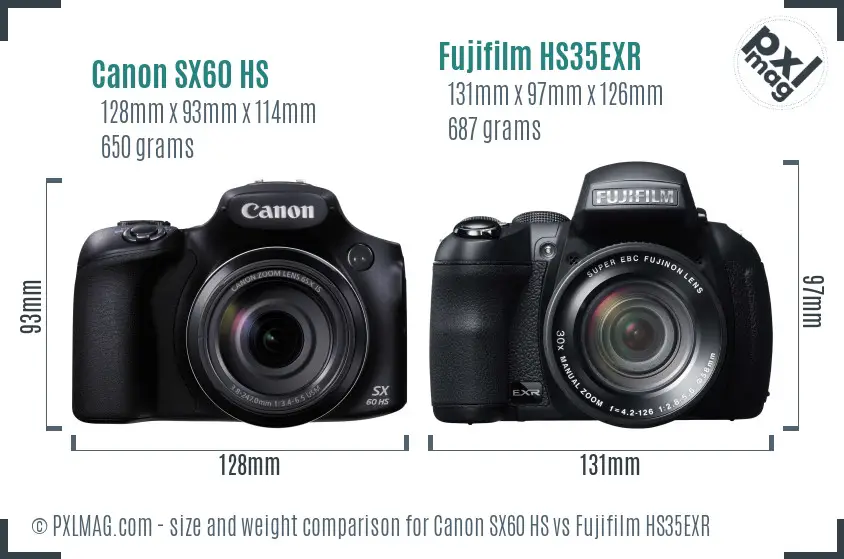 Canon SX60 HS vs Fujifilm HS35EXR size comparison