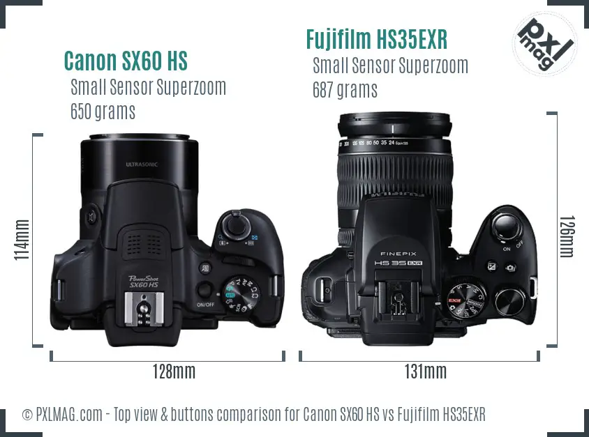 Canon SX60 HS vs Fujifilm HS35EXR top view buttons comparison