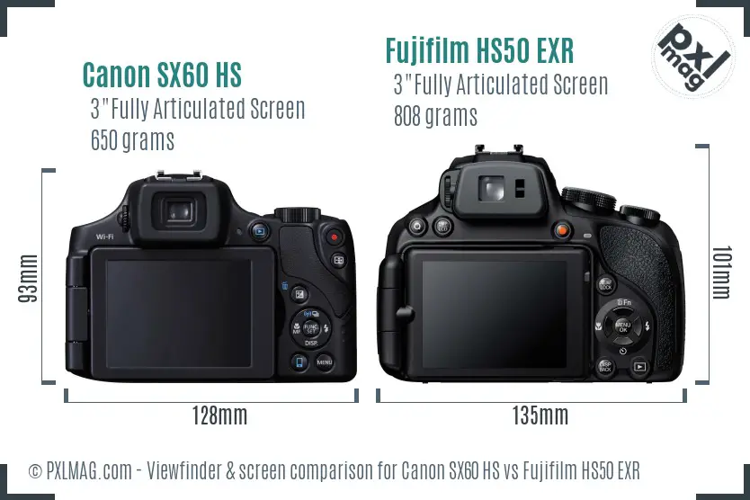 Canon SX60 HS vs Fujifilm HS50 EXR Screen and Viewfinder comparison